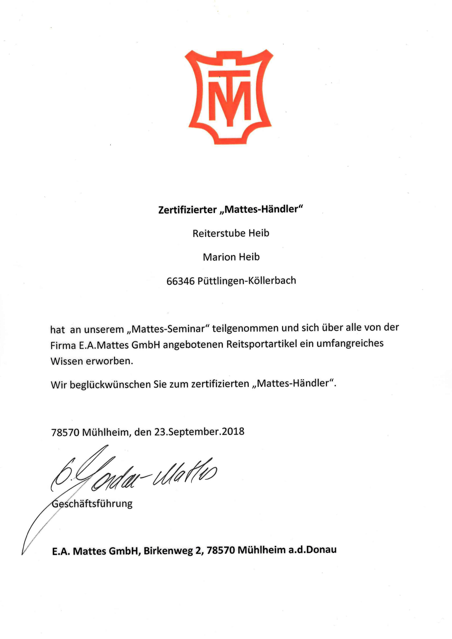 Zertifikat Mattes